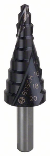 Ступінчасте свердло з тригранним хвостовиком Bosch HSS-AlTiN 4-20 мм Ступінчасте свердло з тригранним хвостовиком Bosch HSS-AlTiN 4-20 мм