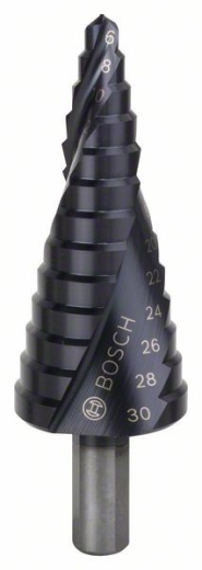 Ступінчасте свердло з тригранним хвостовиком Bosch HSS-AlTiN 6-30 мм Ступінчасте свердло з тригранним хвостовиком Bosch HSS-AlTiN 6-30 мм