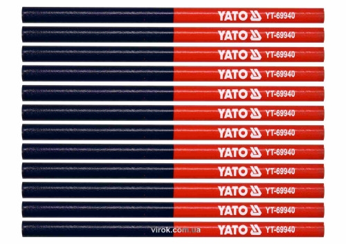Карандаши столярные двухцветные YATO YT-69940 L= 175 мм, стержень 4 x 2 мм, сине-красные, уп. 12 шт Карандаши столярные двухцветные YATO YT-69940 L= 175 мм, стержень 4 x 2 мм, сине-красные, уп. 12 шт