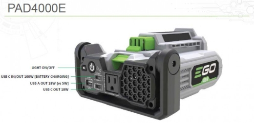 Інвертор EGO PAD5000E 400 Вт 56 В-220 В, LED-фонар, 3 USB порти Інвертор EGO PAD5000E 400 Вт 56 В-220 В, LED-фонар, 3 USB порти