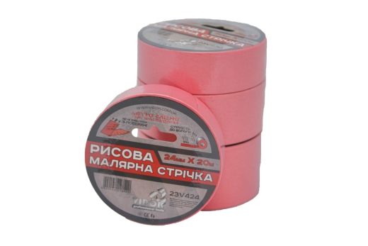 Малярная лента рисовая VIROK 24 мм х 20 м. розовая - 1