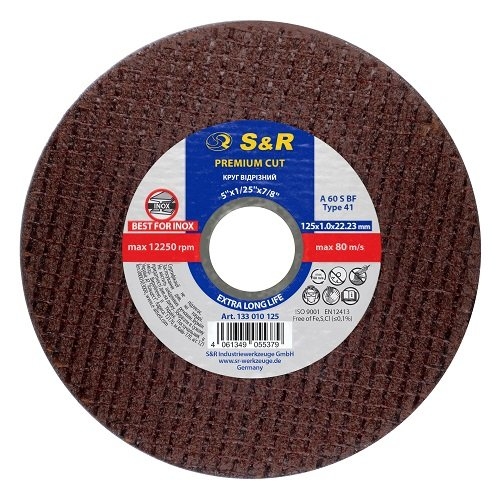Круг відрізний по нержавіючій сталі S&R Premium Cut INOX 125x1,0x22,2 мм - 1