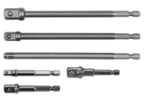 Тримачі-адаптери торцевих головок YATO YT-04629 квадрат-1/4", 3/8", 1/2", L=50 і 150 мм, HEX-1/4" Cr-V 6 шт - 1