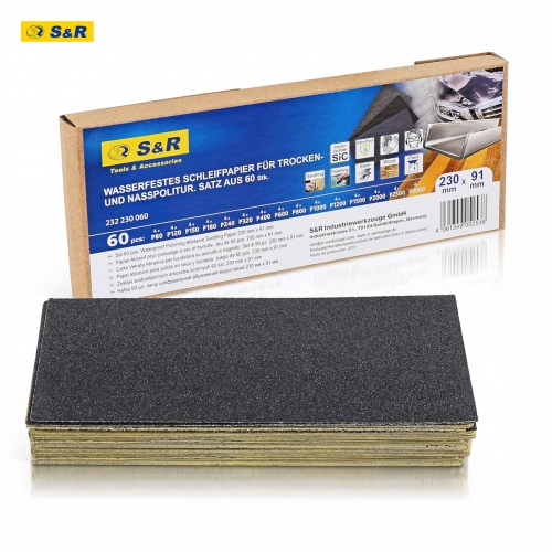 Набор влагостойкой шлифовальной бумаги S&R 60 шт - 1