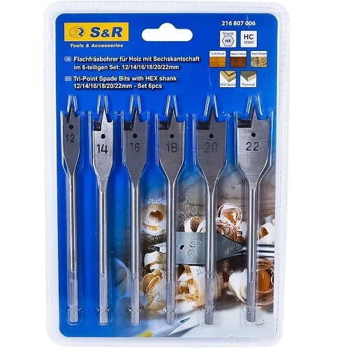 Набір свердел S&R по дереву пір'яні 6 шт. 12-22 мм - 1
