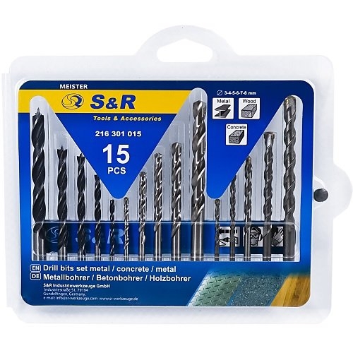 Набір свердел S&R Meister 15 шт (метал, дерево, бетон) - 1
