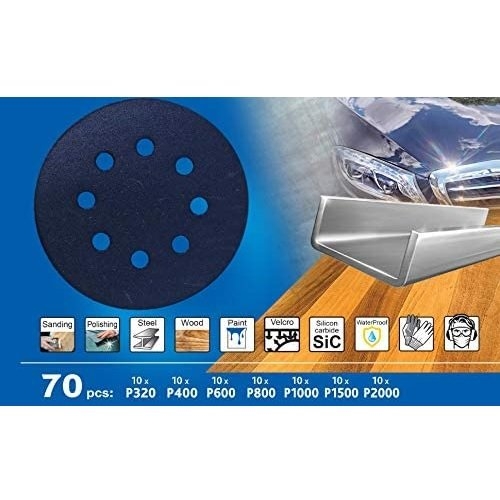 Набор шлифовальных листов S&R 125 мм 70 шт 8 отверстий влагостойкий - 5
