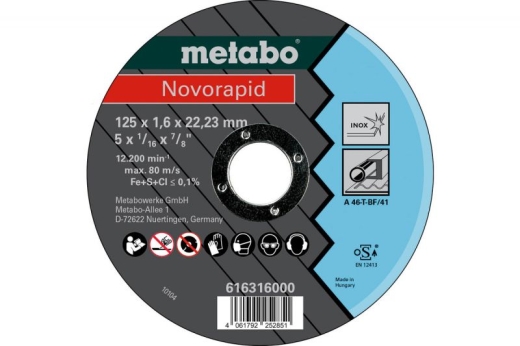 Отрезной диск Metabo Novorapid Inox A 46-T, 125 x 1.6 x 22.23 мм 616316000 Отрезной диск Metabo Novorapid Inox A 46-T, 125 x 1.6 x 22.23 мм 616316000
