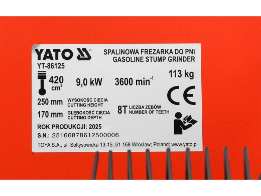 Измельчитель пней бензиновый YATO YT-86125 - 12