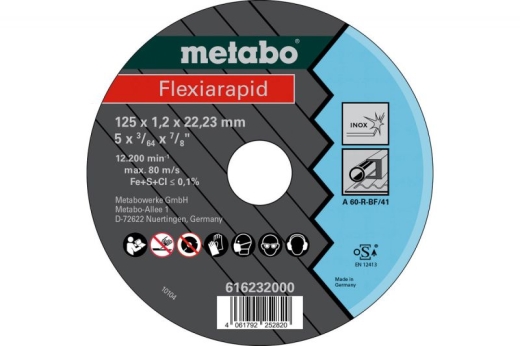Відрізний диск Metabo Flexiarapid Inox A 60-R, 125 x 1.2 x 22.23 мм 616232000 Відрізний диск Metabo Flexiarapid Inox A 60-R, 125 x 1.2 x 22.23 мм 616232000