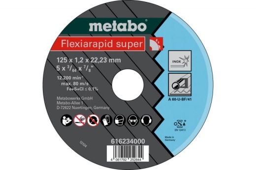 Отрезной диск Metabo Flexiarapid Super Inox A 60-U, 125 x 1.2 x 22.23 мм 616234000 - 1