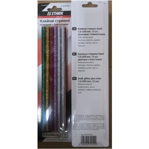 Клеевые стержни Stark 7,2200 мм 12 шт цветные с блестками - 1