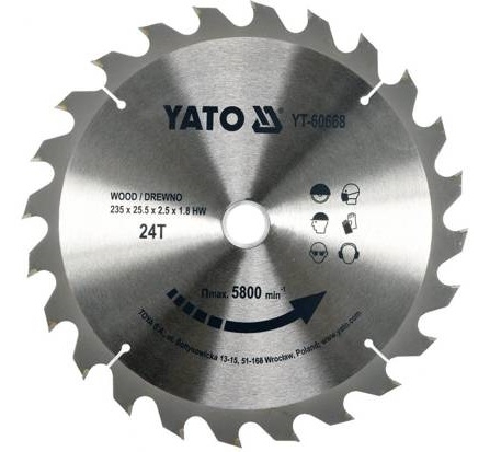 Диск пильный победитовый по дереву YATO YT-60688 235/30 мм 40 зубцов - 1