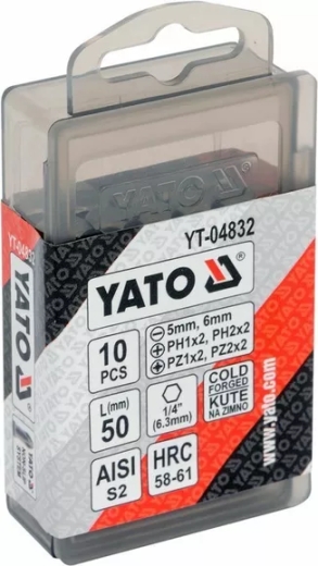 Набор отверточных насадок YATO YT-04832 SL5, SL6, PH1/1, PH2/2, PZ1/1, PZ2/2, L= 50 мм 10 шт - 1