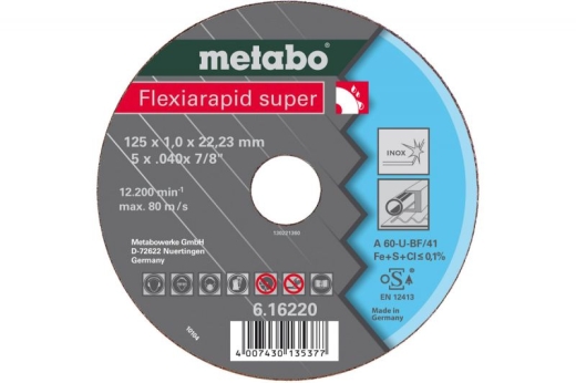 Отрезной диск Metabo Flexiarapid Super Inox Hydro Resist A 60-U, 125 x 1 x 22.23 мм 616220000 - 1