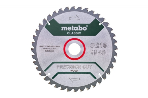 Пильный диск Metabo Precision cut Classic HW/CT 216х2.4/1.8x30, Z40 WZ 5° от. 628060000 - 1