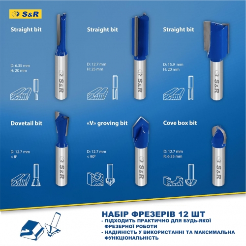 Набор фрез по дереву S&R Meister 12 шт. - 7