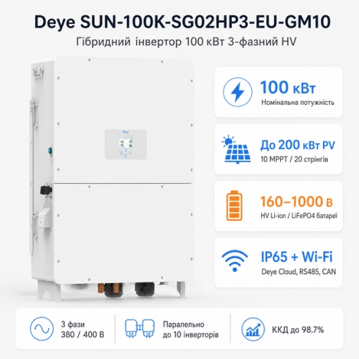 Гибридный инвертор Deye SUN-100K-SG02HP3-EU-GM10 - 5