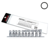Набор головок 12-гр. с карданом TOPTUL 3/8" 10 ед. 10-19 мм (на планке) GAAG1004