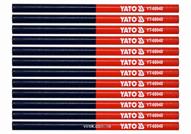 Карандаши столярные двухцветные YATO YT-69940 L= 175 мм, стержень 4 x 2 мм, сине-красные, уп. 12 шт Фото 1