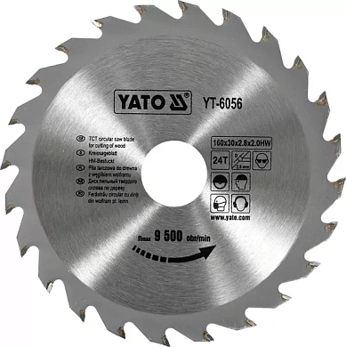 Диск пильный YATO по дереву 160х30х2.8х2.0 мм, 24 зубца (YT-6056) Фото 1