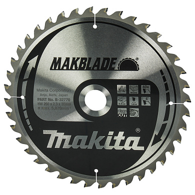 Диск пильный Makita MAKBlade 260 мм 30 мм 40 зубьев (B-32770) Фото 1