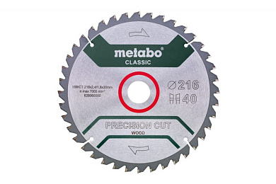 Пильный диск Metabo Precision cut Classic HW/CT 216х2.4/1.8x30, Z40 WZ 5° от. 628060000 Фото 1