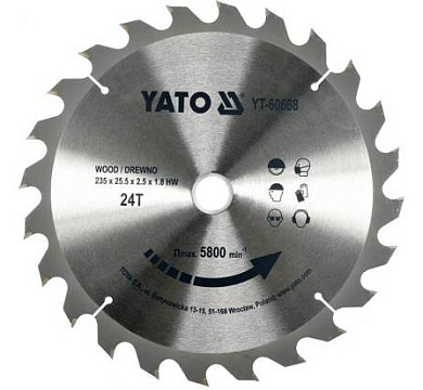 Диск пиляльний победітовий по дереву YATO YT-60688 235/30 мм 40 зубців Фото 1