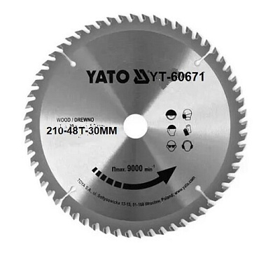 Диск пильный по дереву YATO YT-60671 210/30 мм, 48 зубцов Фото 1