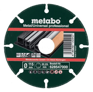 Алмазний відрізний універсальний диск Metabo Metal/Universal Professional MUP 115x1.3x22.23 мм 628547000 Фото 1