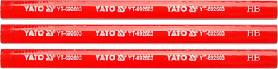 Карандаши столярные с твердостью HB YATO YT-692603 L=175х5х2 мм. 3 шт, в деревянной красной оболочке Фото 1