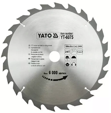 Диск пильный YATO по дереву 300х30x3.2x2.2 мм, 24 зубца (YT-6075) Фото 1