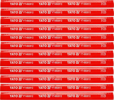 Олівці столярні з твердістю HB YATO YT-692612 L= 175х 5х 2 мм. 12 шт, в деревяній червоній оболонці Фото 1