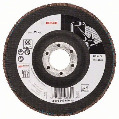 Лепестковый шлифовальный круг угловой Bosch Best for Inox K 80, 125 мм Фото 1