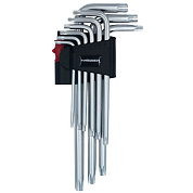Набор Г-образных ключей TORX удлиненных с отверстием 9 ед. T10-50, HAISSER 48115