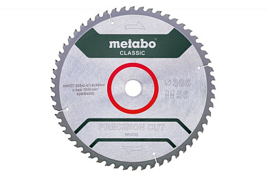 Пильный диск Metabo Precision cut Classic HW/CT 305х2.4/1.6x30, Z56 WZ 5° нег. 628064000 Фото 1