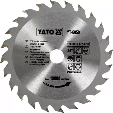 Диск пильный YATO по дереву 130х16х2.8х2.0 мм, 24 зубца (YT-6050) Фото 1
