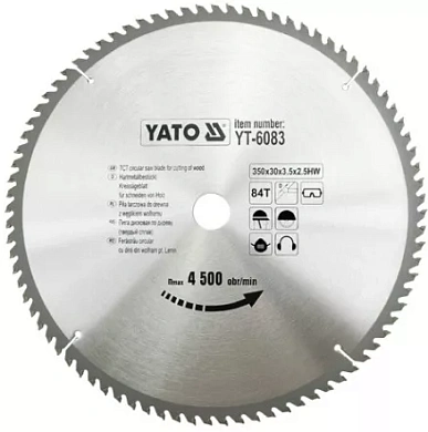 Диск пильный YATO по дереву 350х30х3.5х2.5 мм, 84 зубцов (YT-6083) Фото 1