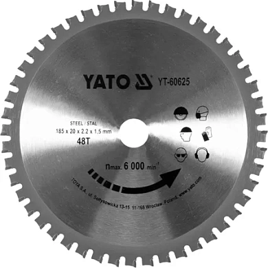 Диск пильный Yato 185x2.2x20 мм, 48 зубцов (YT-60625) Фото 1