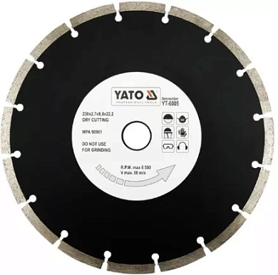 Диск алмазный YATO сигмент 230x8,0x22,2 мм (YT-6005) Фото 1