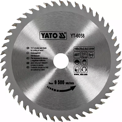 Диск пильный YATO по дереву 160x20x2.8x2.0 мм, 48 зубцов (YT-6058) Фото 1