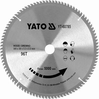 Диск пильний по дереву з побідитовими напайками Yato YT-60785 (305x30x3.2x2.2 мм), 96 зубців Фото 1