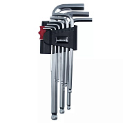 Набор Г-образных ключей HEX шаровидные удлиненные 9 ед., S2, 1,5-10 мм HAISSER 48113