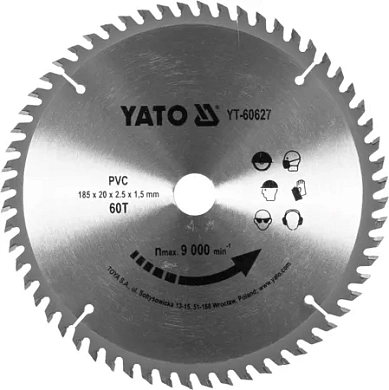 Диск пильний Yato 185х2.5x20 мм, 60 зубців (YT-60627) Фото 1