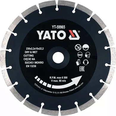 Диск отрезной Yato 230x2.2x10x22.2 мм (YT-59965) Фото 1