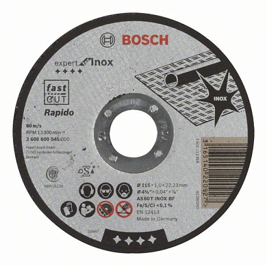 Отрезной круг Bosch Expert for Inox (2608600545) 115 мм Фото 1