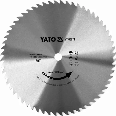 Диск пильний Yato по дереву 500x32x4.5 мм, 60 зубців (YT-60871) Фото 1