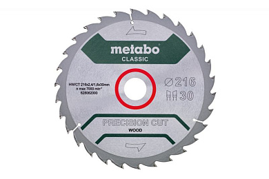 Пильный диск Metabo Precision cut Classic HW/CT 216х2.4/1.6x30, Z30 WZ 22° 628062000 Фото 1