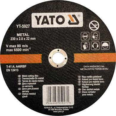 Коло відрізне Yato YT-5927 230 мм Фото 1