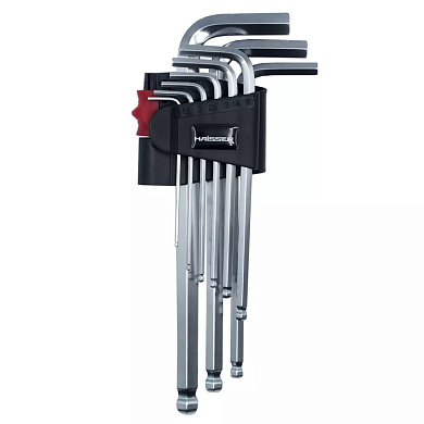 Набор Г-образных ключей HEX шаровидные удлиненные 9 ед., S2, 1,5-10 мм HAISSER 48113 Фото 1